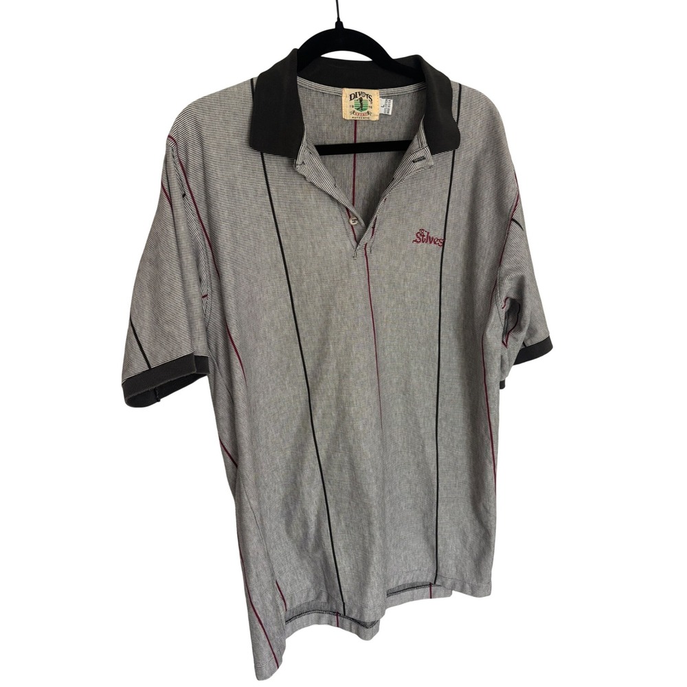 Vintage Divots Golf Polo Shirt Mens L Gray Striped 1/4 Zip Grandpacore 90s Y2K